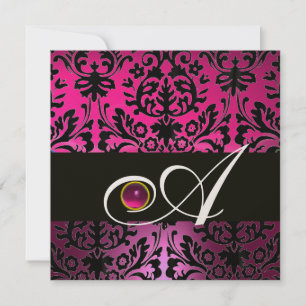 Invitation DAMAS POURPRE NOIR MONOGRAMME Améthyste Fuchsia
