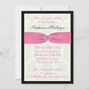 Invitation Damas rose, noir et ivoire 50e anniversaire Invita
