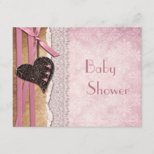 Invitation Damas roses, Baby shower de coeur et dentelle impr