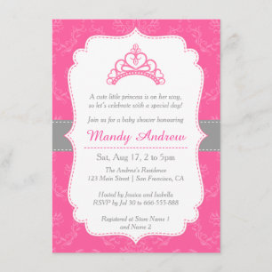 Invitation Damas roses, princesse couronne, Baby shower fille