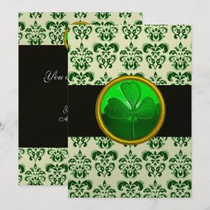 Invitation DAMAS VERT BLANC AVEC TRÈFLE Noir Argent