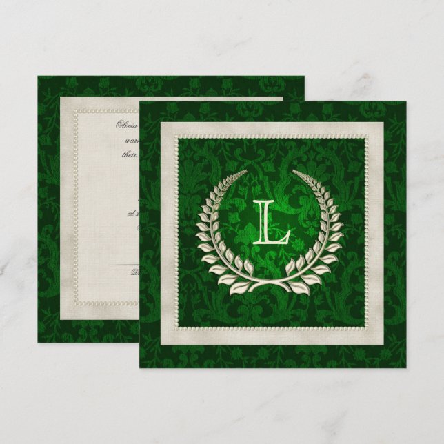 Invitation Damas vert émeraude avec bordure de perle (Devant / Derrière)