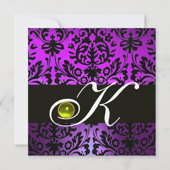 INVITATION DAMAS VIOLET NOIR MONOGRAMME TOPAZE JAUNE (Devant)