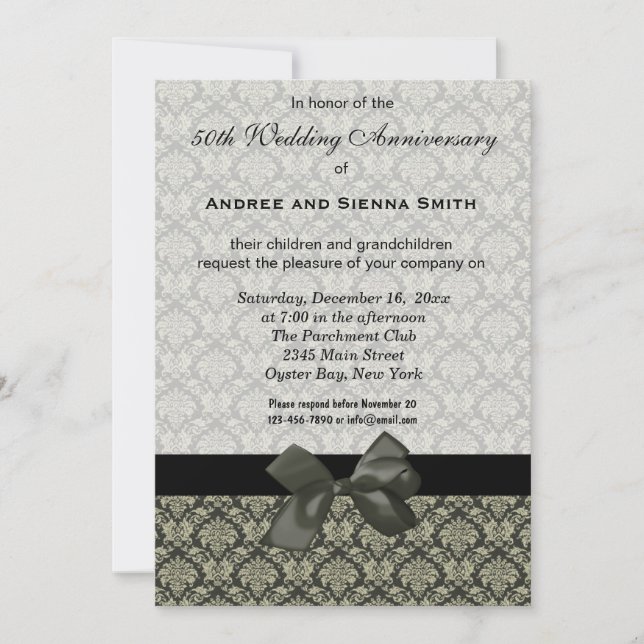 Invitation Damask 50e anniversaire de mariage (Devant)