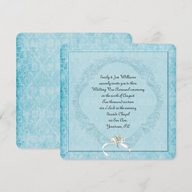 Invitation Damask aqua vintage (Devant / Derrière)