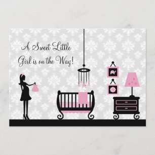 Invitation Damask Baby shower Pink Nursery :Invitation