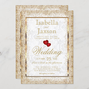 Invitation Damask blanc et Gold Confetti
