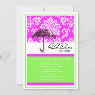 Invitation Damask Bridal Shower en vert et rose