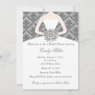 Invitation Damask Bride Grey nuptiale de douche
