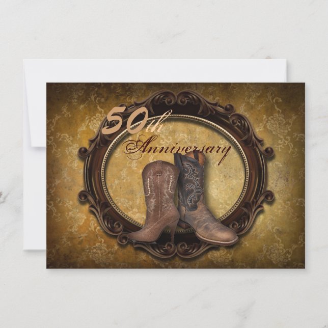 Invitation damask cowboy country 50e anniversaire mariage (Devant)