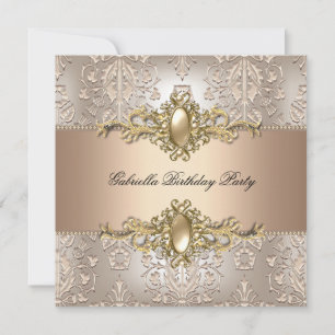 Invitation Damask Cream Café Anniversaire Party Pearl