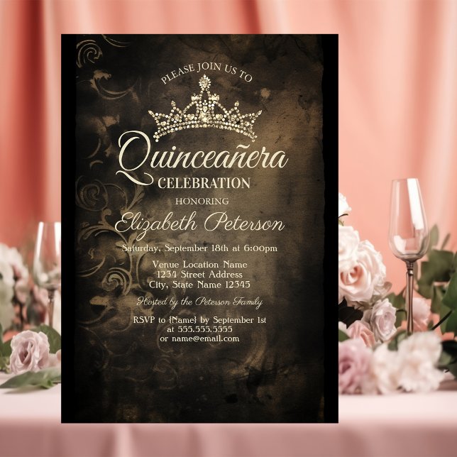 Invitation Damask Dark Gothic Quinceañera (Créateur téléchargé)