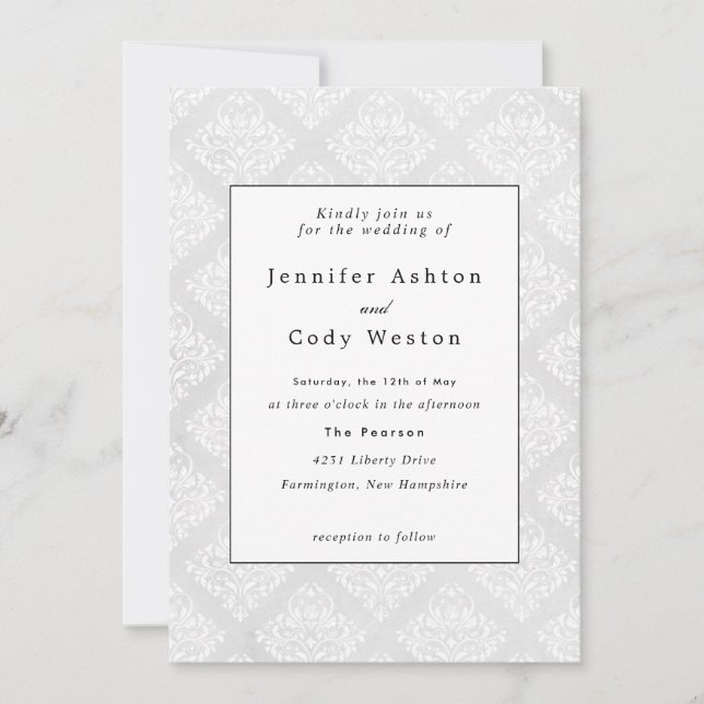 Invitation Damask Elegant Classic Mariage (Devant)