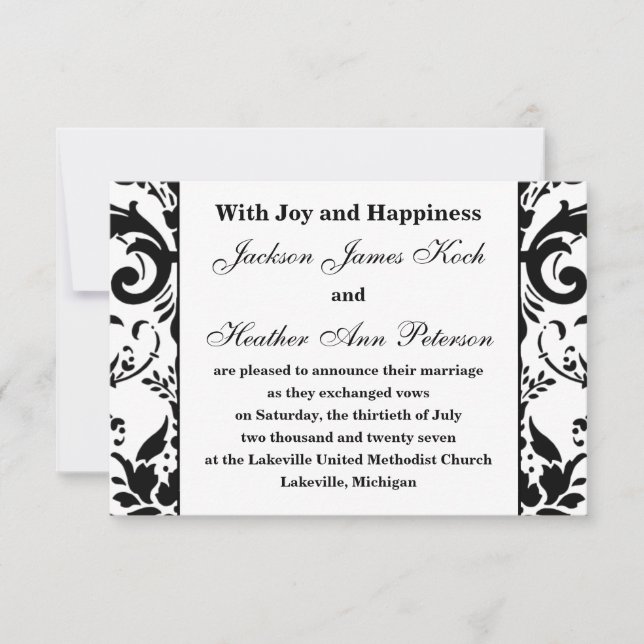 Invitation Damask Élégant Formel - Annonce de mariage 3x5 (Devant)