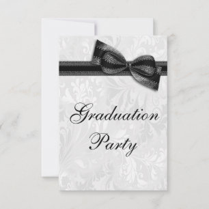 Invitation Damask & Faux Bow Girls Graduation Party
