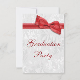 Invitation Damask & Faux Bow Girls Graduation Party