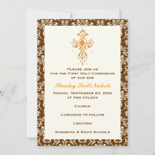 Invitation Damask First Holy Communion Baptism Confirmation