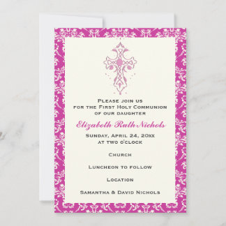 Invitation Damask First Holy Communion Baptism Confirmation