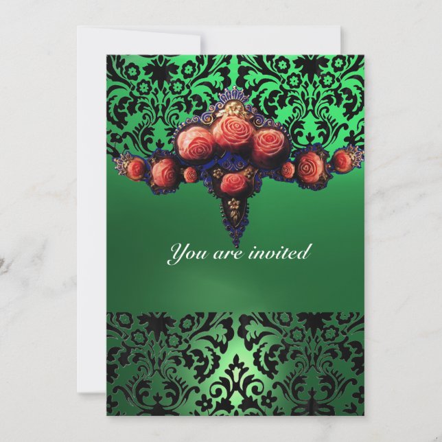 INVITATION DAMASK GEM ET ROSES PINK MONOGRAMME (Devant)