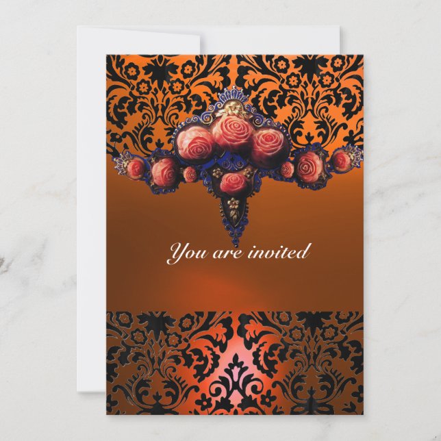INVITATION DAMASK GEM ET ROSES PINK MONOGRAMME (Devant)