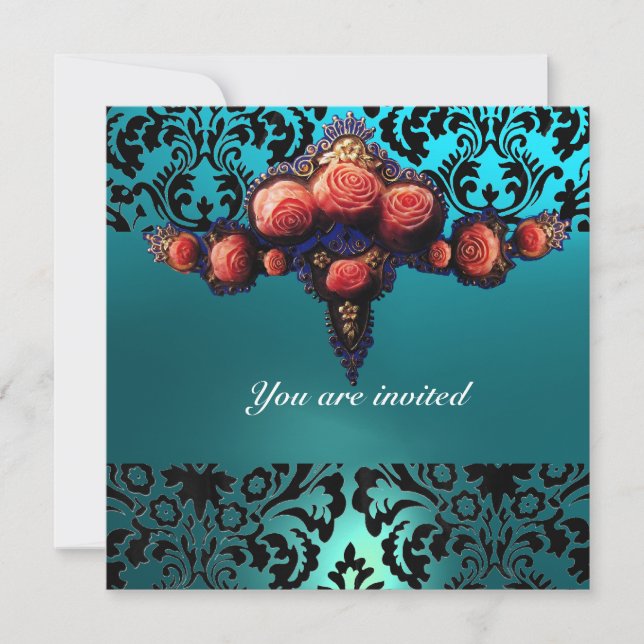 INVITATION DAMASK GEM ET ROSES PINK MONOGRAMME (Devant)
