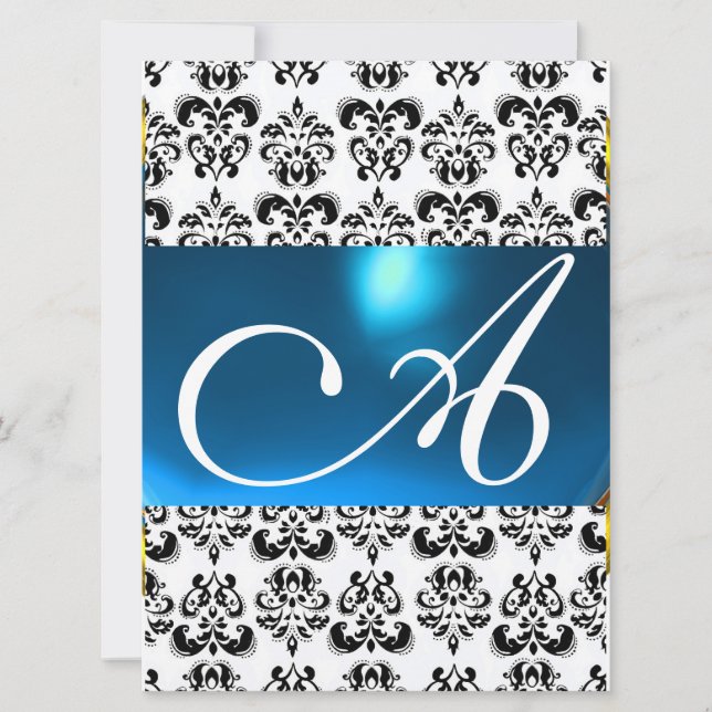 Invitation DAMASK GEM MONOGRAM bleu blanc (Devant)