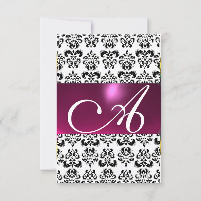 Invitation DAMASK GEM MONOGRAM rose violet blanc rsvp (Devant)