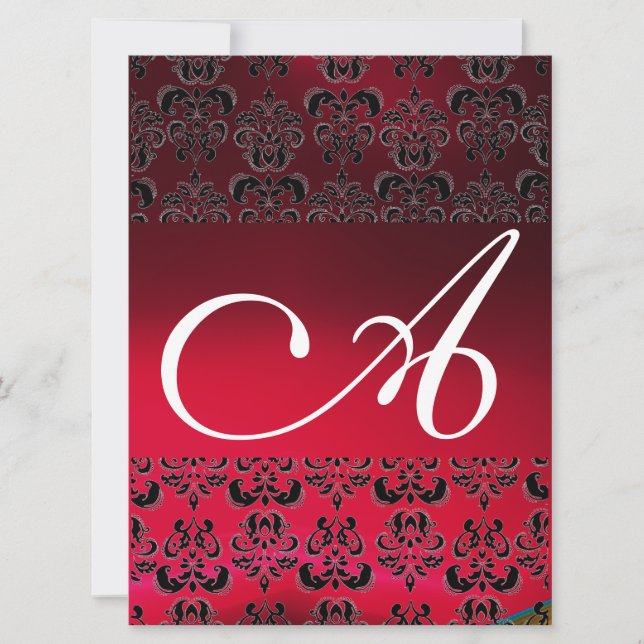 Invitation DAMASK GEM MONOGRAM rouge bordeaux blanc (Devant)