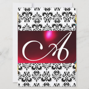 Invitation DAMASK GEM MONOGRAM rouge bordeaux blanc