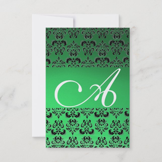 Invitation DAMASK GEM MONOGRAM verdoyant rsvp glace (Devant)