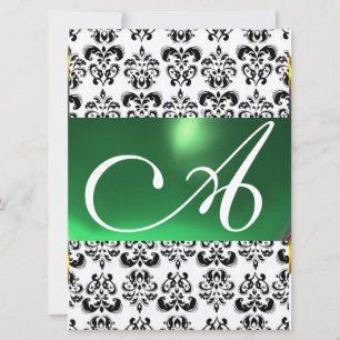 Invitation DAMASK GEM MONOGRAM vert blanc
