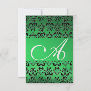 Invitation DAMASK GEM MONOGRAM vert rsvp or