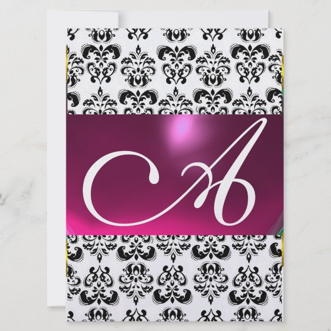 Invitation DAMASK GEM MONOGRAM violet rose glace blanc (Devant)