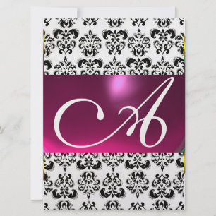 Invitation DAMASK GEM MONOGRAM violet rose glace blanc