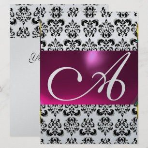 Invitation DAMASK GEM MONOGRAM violet rose noir blanc argent