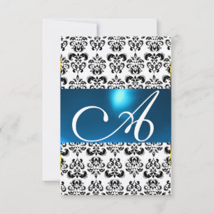 Invitation DAMASK GEM MONOGRAS bleu blanc rsvp