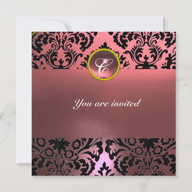 Invitation DAMASK GEM PIERRE MONOGRAMME rose (Devant)