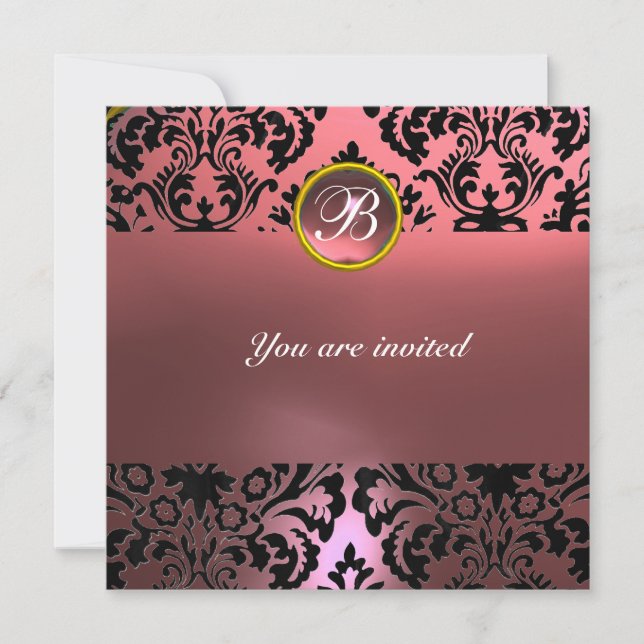 Invitation DAMASK GEM PIERRE MONOGRAMME rose (Devant)