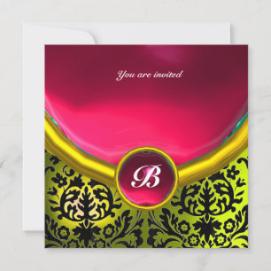 Invitation DAMASK GEM PIERRE MONOGRAMME rose jaune