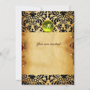 Invitation DAMASK GEM STONE MONOGRAM parchemin jaune
