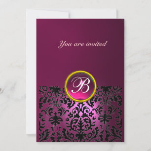 Invitation DAMASK GEM STONE MONOGRAM rubis rose baisée