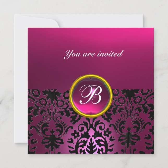 Invitation DAMASK GEM STONE MONOGRAM rubis rouge (Devant)