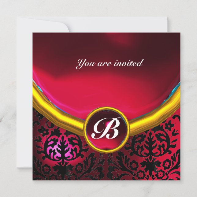 Invitation DAMASK GEM STONE MONOGRAM rubis rouge bordeaux (Devant)
