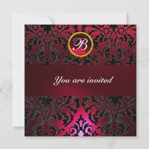 Invitation DAMASK GEM STONE MONOGRAM rubis rouge bordeaux