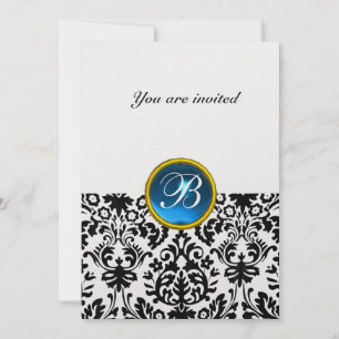 Invitation DAMASK GEM STONE MONOGRAM saphir bleu glace