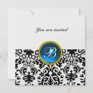 Invitation DAMASK GEM STONE MONOGRAM saphir bleu glace