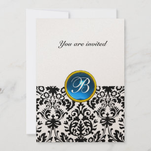 Invitation DAMASK GEM STONE MONOGRAM saphir or bleu