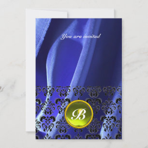 Invitation DAMASK GEM STONE MONOGRAM soie bleu