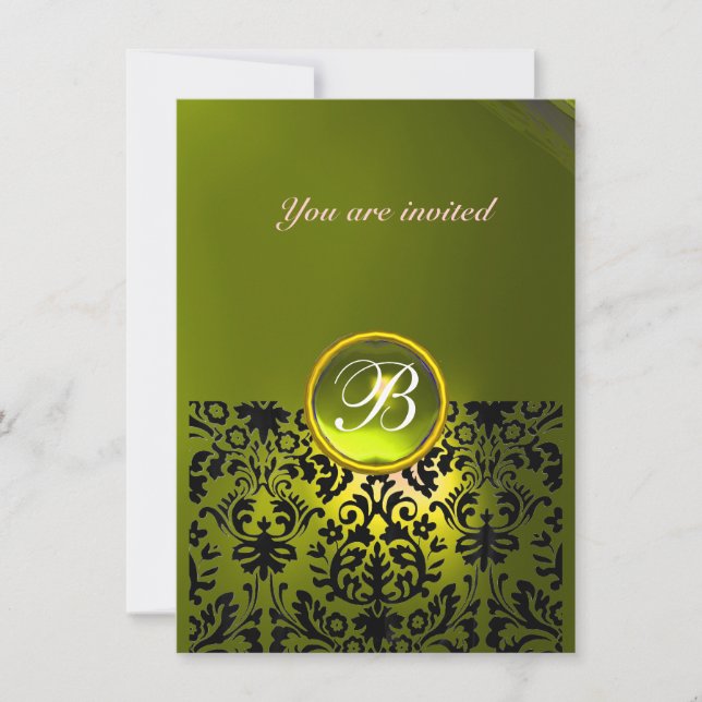 Invitation DAMASK GEM STONE MONOGRAM topaz jaune rsvp (Devant)