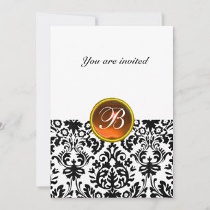 Invitation DAMASK GEM STONE MONOGRAM topaz orange blanc